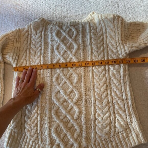 Wool Blend Cableknit Fisherman’s Sweater Cream Chunky Minimalist - Picture 4 of 6